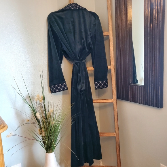 Vintage Amanda Stewart Hunter Green Robe Contraat Check Collar and Sleeves - Picture 2 of 8
